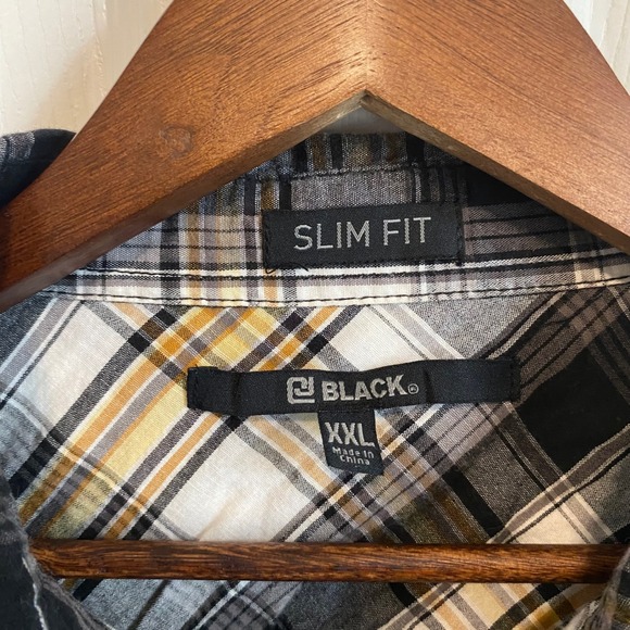 CJ BLACK Slim Fit Plaid Short Sleeve Button Up Shirt Men's XXL Yellow - Picture 3 of 3
